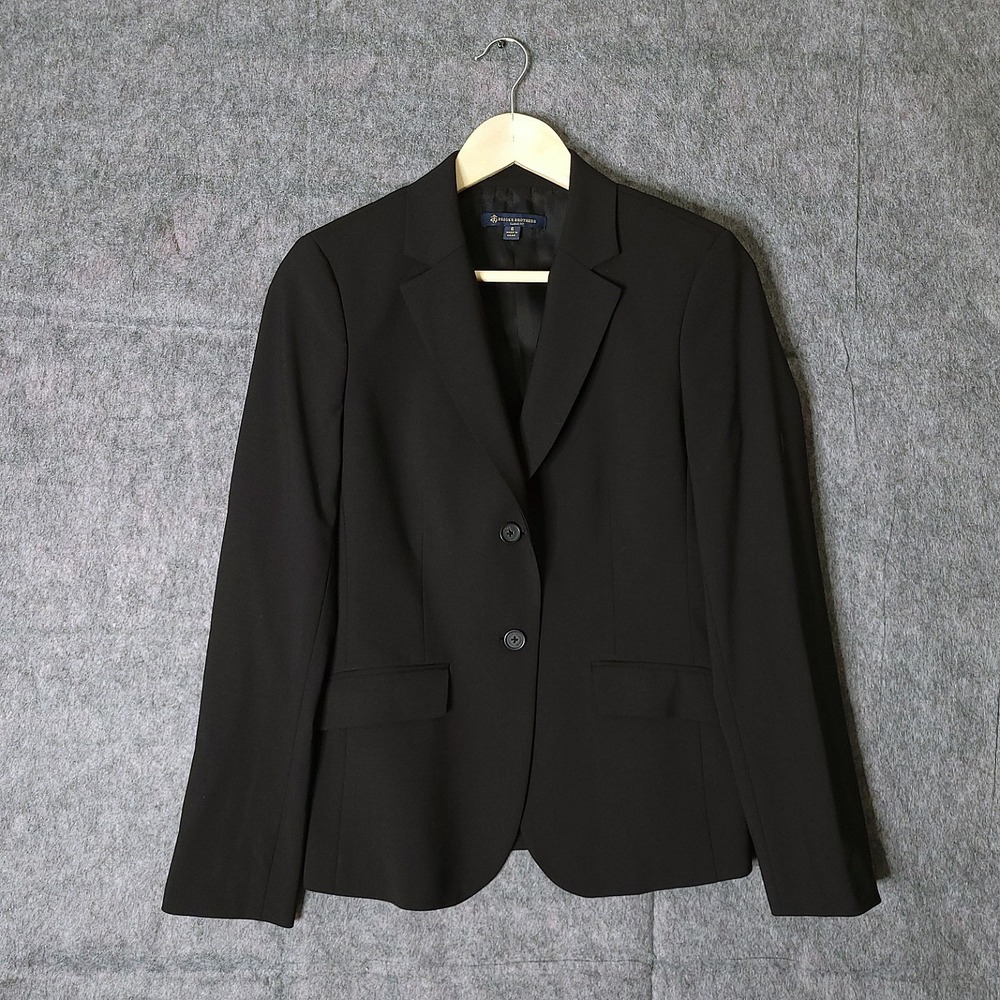 BROOKS BROTHERS Black Classic Fit Tollegno 1900 Stretch Wool Blazer Jacket Sz 6